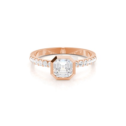 Asscher Rose Gold Side Stone Diamond Engagement Rings