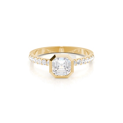 Asscher Yellow Gold Side Stone Diamond Engagement Rings