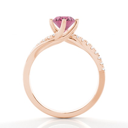 Verlobungsring Mit Rosa Turmalin-Seitenstein In Krappenfassung