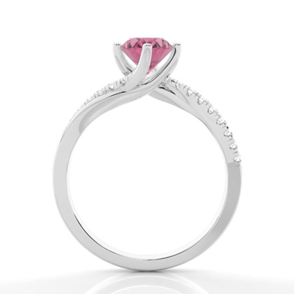 Verlobungsring Mit Rosa Turmalin-Seitenstein In Krappenfassung