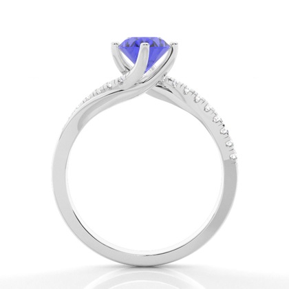 Verlobungsring Mit Tansanit-Seitenstein In Krappenfassung