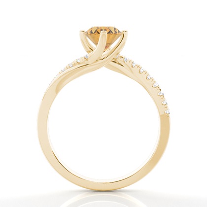 Verlobungsring Mit Citrin-Seitenstein In Krappenfassung