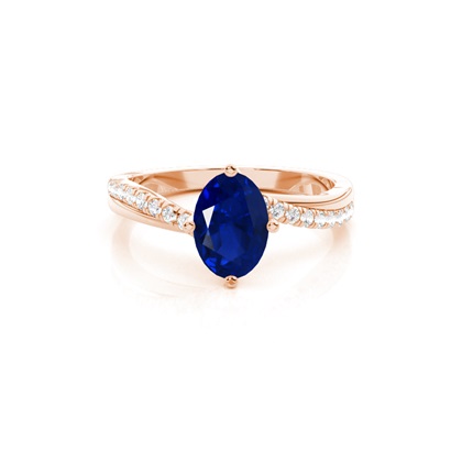 Prong Setting Blue Sapphire Side Stone  Engagement Ring