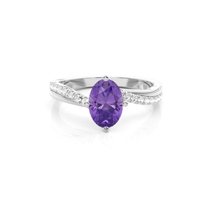 Prong Setting Amethyst Side Stone Engagement Ring
