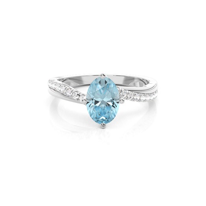 Prong Setting Aquamarine Side Stone Engagement Ring