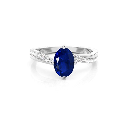Prong Setting Blue Sapphire Side Stone  Engagement Ring