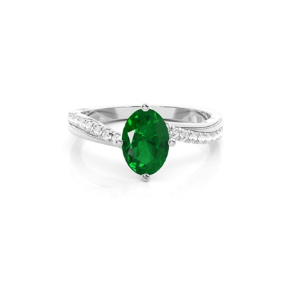 Prong Setting Emerald Side Stone  Engagement Ring
