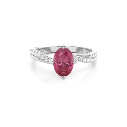 Prong Setting Pink Tourmaline Side Stone Engagement Ring