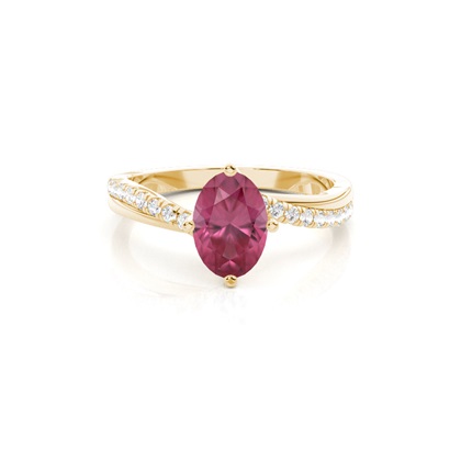 Prong Setting Pink Tourmaline Side Stone Engagement Ring