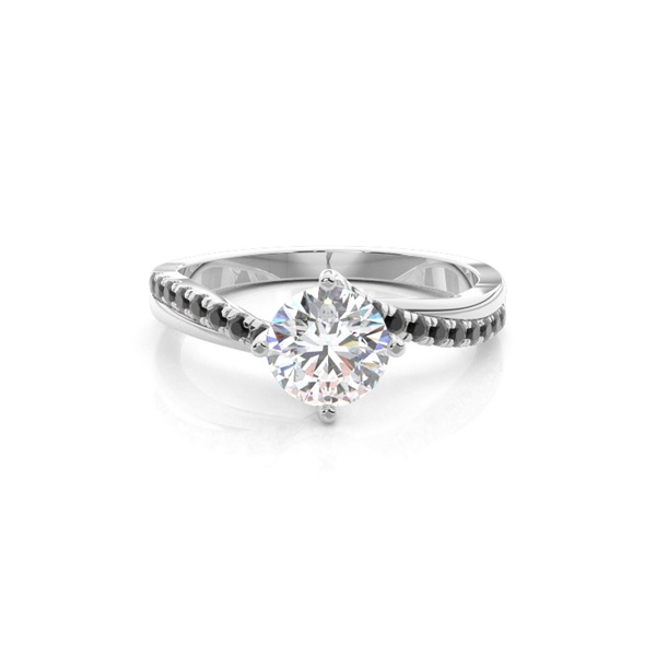 Prong Set Side Stone Engagement Black Diamond Ring