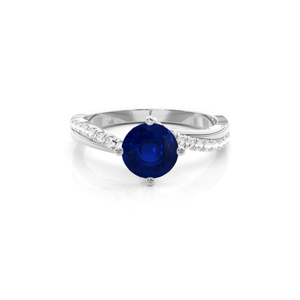 Prong Setting Blue Sapphire Side Stone  Engagement Ring
