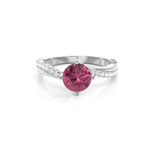 Prong Setting Pink Tourmaline Side Stone Engagement Ring