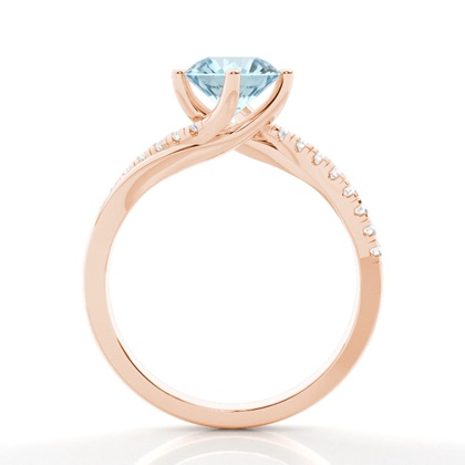 Verlobungsring Mit Aquamarin-Seitenstein In Krappenfassung