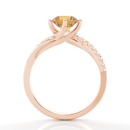Verlobungsring Mit Citrin-Seitenstein In Krappenfassung
