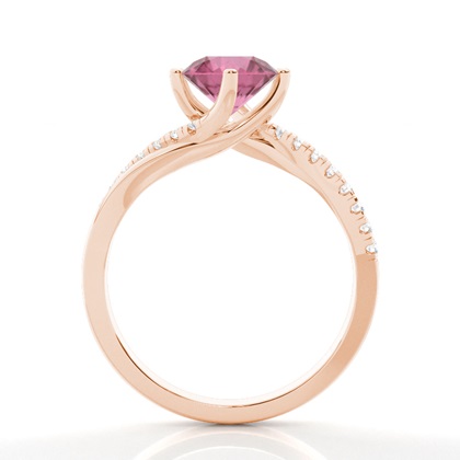 Verlobungsring Mit Rosa Turmalin-Seitenstein In Krappenfassung