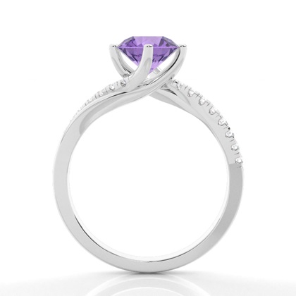 Verlobungsring Mit Amethyst-Seitenstein In Krappenfassung