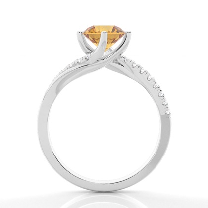 Verlobungsring Mit Citrin-Seitenstein In Krappenfassung