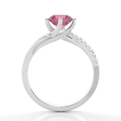 Verlobungsring Mit Rosa Turmalin-Seitenstein In Krappenfassung
