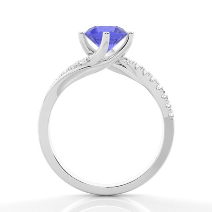 Verlobungsring Mit Tansanit-Seitenstein In Krappenfassung