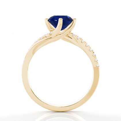 Verlobungsring Mit Blauem Saphir-Seitenstein In Krappenfassung