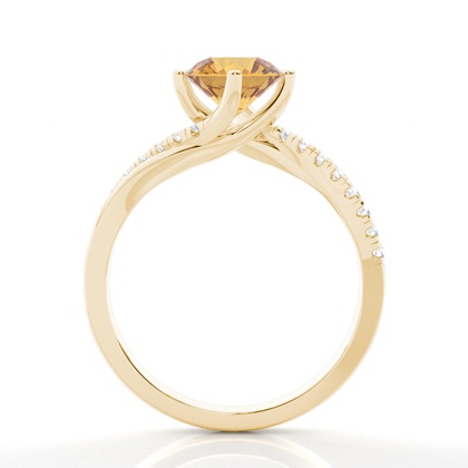 Verlobungsring Mit Citrin-Seitenstein In Krappenfassung
