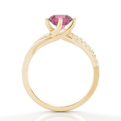 Verlobungsring Mit Rosa Turmalin-Seitenstein In Krappenfassung