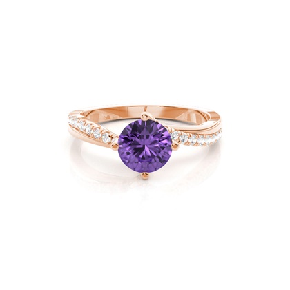 Prong Setting Amethyst Side Stone Engagement Ring