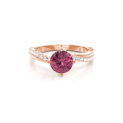 Prong Setting Pink Tourmaline Side Stone Engagement Ring