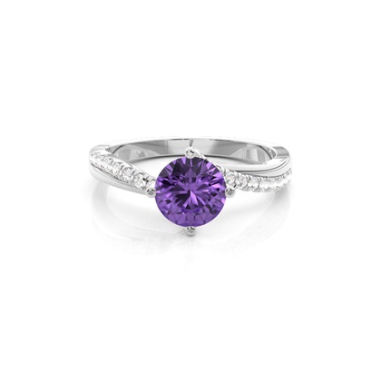 Prong Setting Amethyst Side Stone Engagement Ring