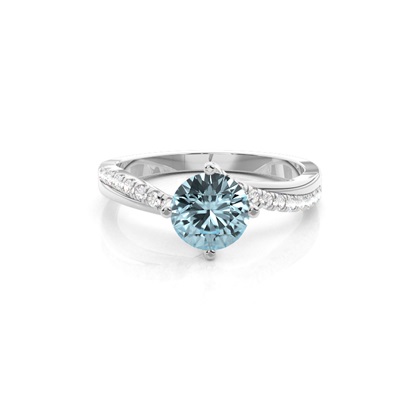 Prong Setting Aquamarine Side Stone Engagement Ring