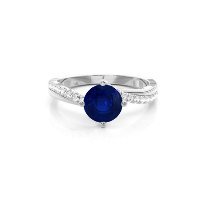 Prong Setting Blue Sapphire Side Stone  Engagement Ring