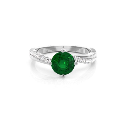 Prong Setting Emerald Side Stone  Engagement Ring