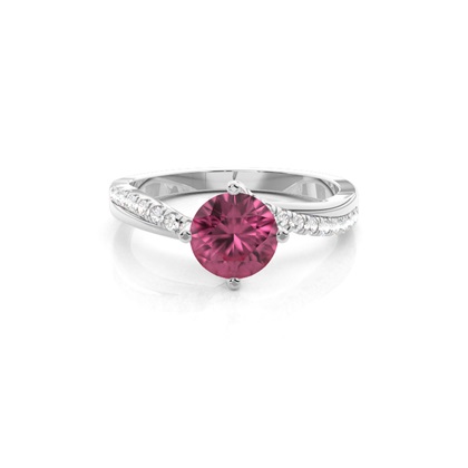 Prong Setting Pink Tourmaline Side Stone Engagement Ring
