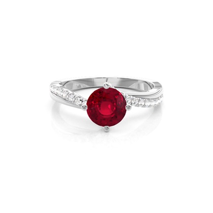 Prong Setting Ruby Side Stone  Engagement Ring