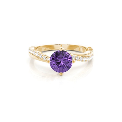 Prong Setting Amethyst Side Stone Engagement Ring