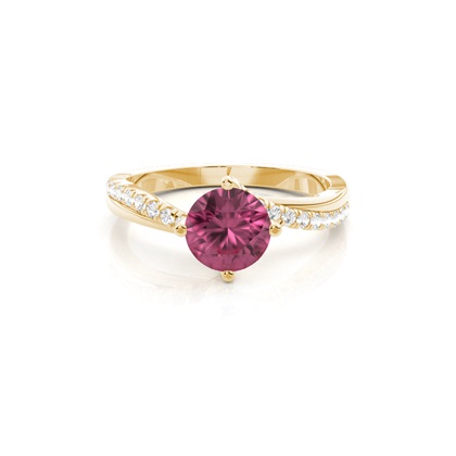 Prong Setting Pink Tourmaline Side Stone Engagement Ring