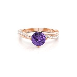 Prong Setting Amethyst Side Stone Engagement Ring