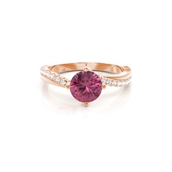 Prong Setting Pink Tourmaline Side Stone Engagement Ring