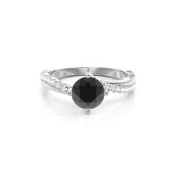 Prong Set Side Stone Engagement Black Diamond Ring