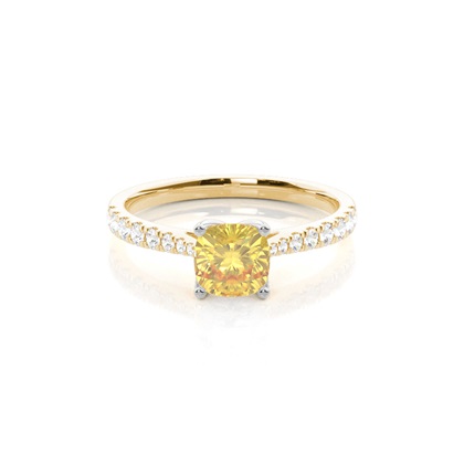Cushion Mixed Metals Yellow Diamond Engagement Rings