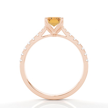 Verlobungsring Mit Citrin-Seitenstein In Krappenfassung