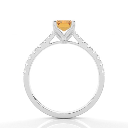 Verlobungsring Mit Citrin-Seitenstein In Krappenfassung