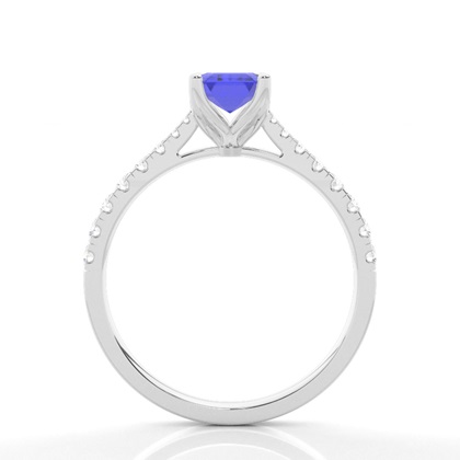 Verlobungsring Mit Tansanit-Seitenstein In Krappenfassung