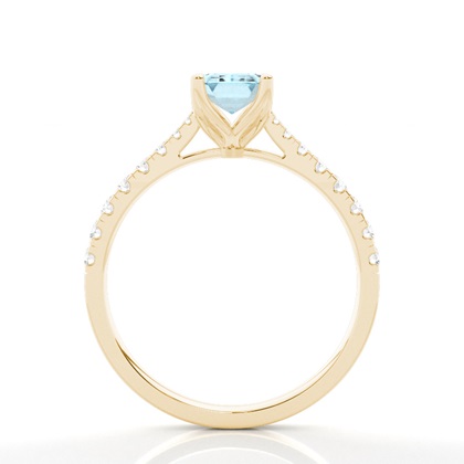 Verlobungsring Mit Aquamarin-Seitenstein In Krappenfassung