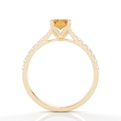 Verlobungsring Mit Citrin-Seitenstein In Krappenfassung