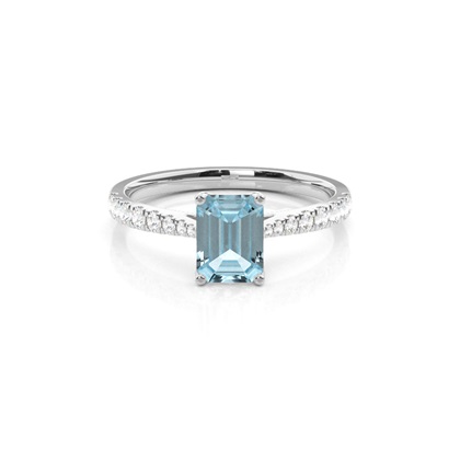Prong Setting Aquamarine Side Stone Engagement Ring
