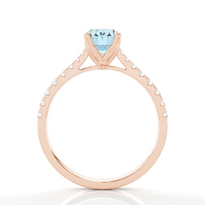 Verlobungsring Mit Aquamarin-Seitenstein In Krappenfassung