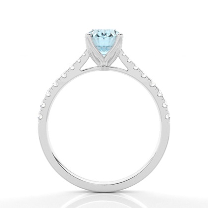 Verlobungsring Mit Aquamarin-Seitenstein In Krappenfassung