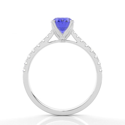 Verlobungsring Mit Tansanit-Seitenstein In Krappenfassung