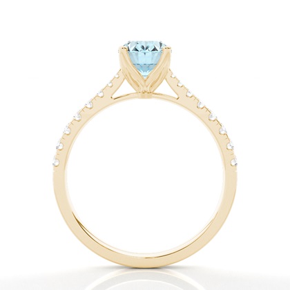 Verlobungsring Mit Aquamarin-Seitenstein In Krappenfassung
